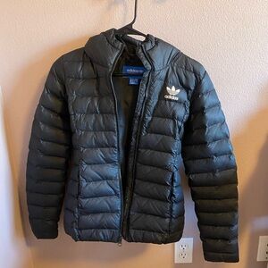 Adidas XS fitted puffer coat in black